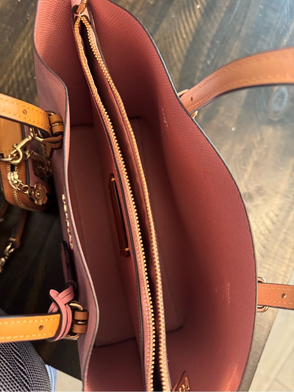 Coach Pink Logo Tote with Brown Leather Trim and Card Case - Picture 5 of 8